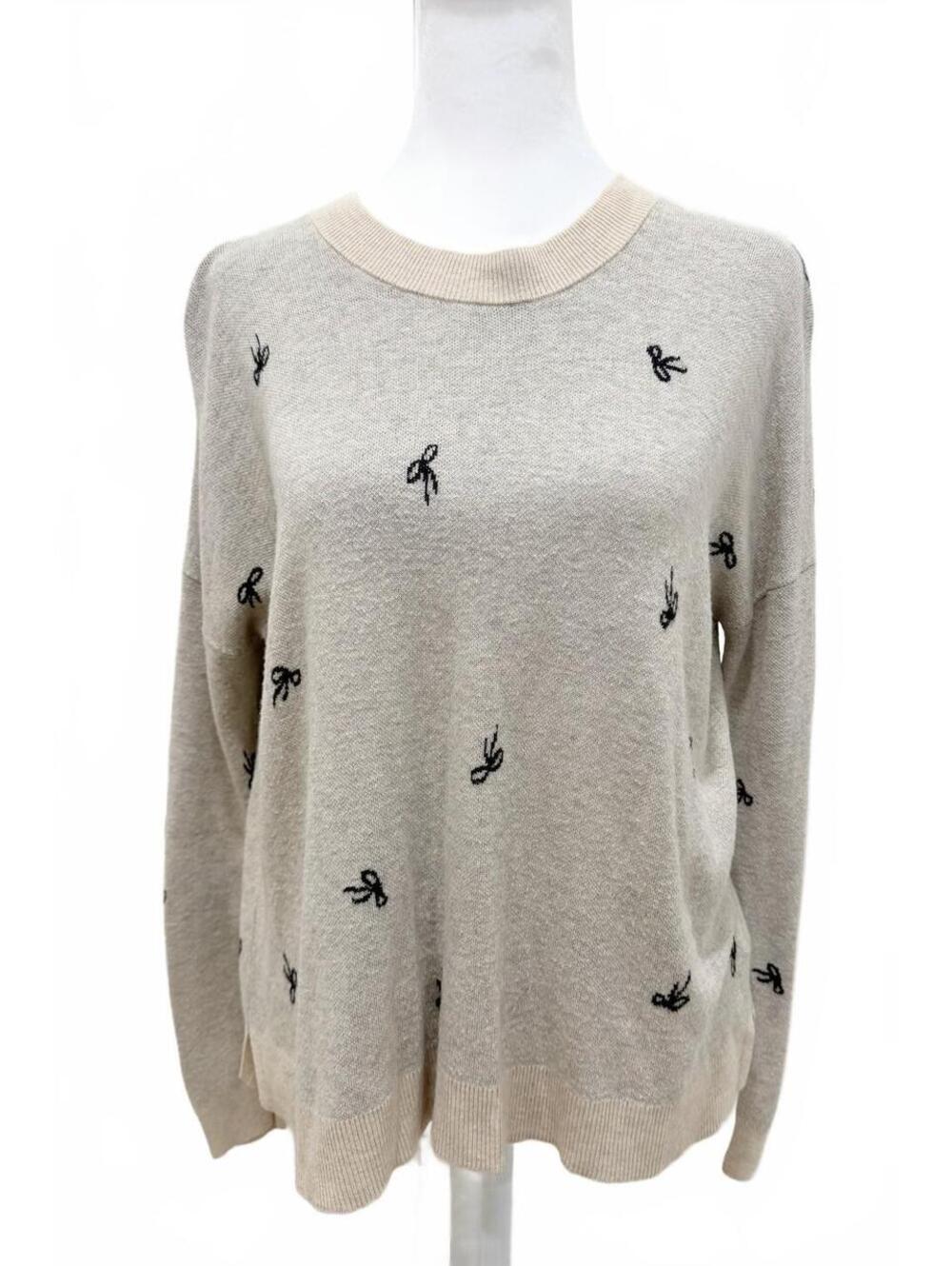 NWOT Madewell Bow Jacquard Sweater Women’s XS Taupe Gray Knit Pullover